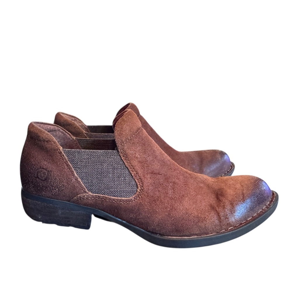 Born Brown Suede Leather Ankle Booties Elastic Chelsea Comfort Western vibe 7
